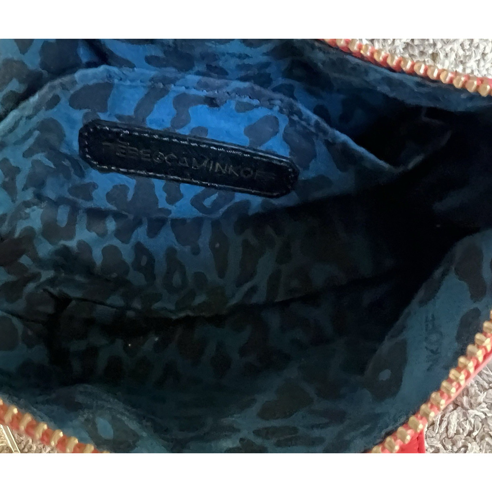 Rebecca Minkoff Orange Red Leather Crossbody Bag 4 Zipper Gold Chain Pockets - Picture 6 of 16